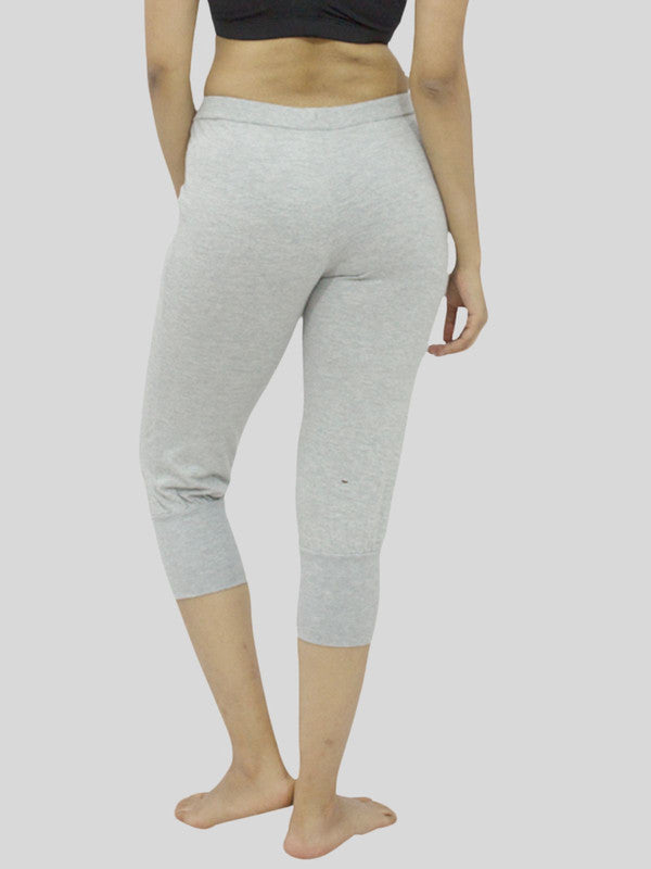 Women Light Grey-Melange Solid Capri- HOP SPORTS CAPRI-LG-ML