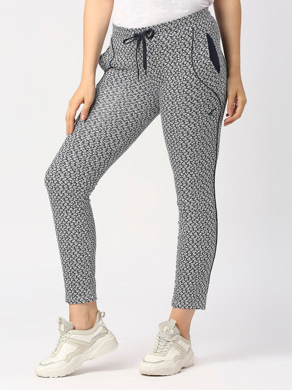 Women Navy Blue Printed Track Pant & Joggers - NEO CLASSIC TRACK-Print DP-NY