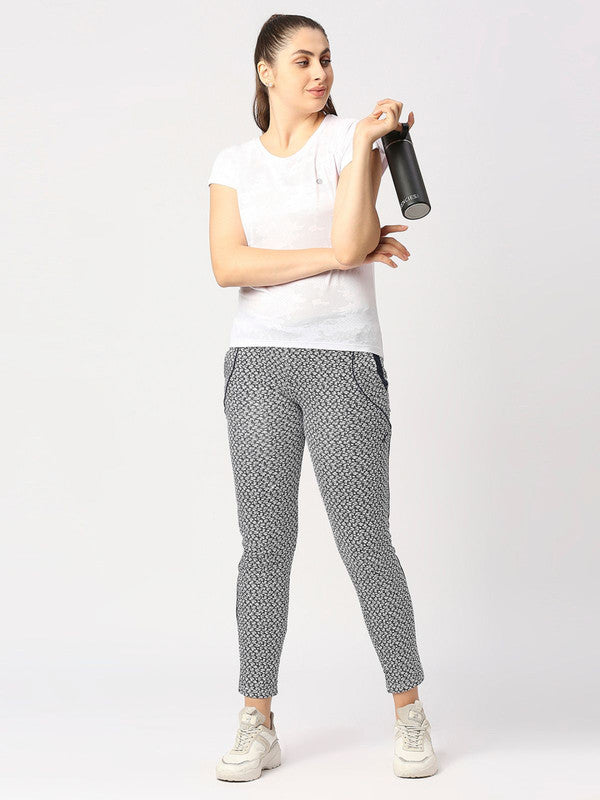 Women Navy Blue Printed Track Pant & Joggers - NEO CLASSIC TRACK-Print DP-NY