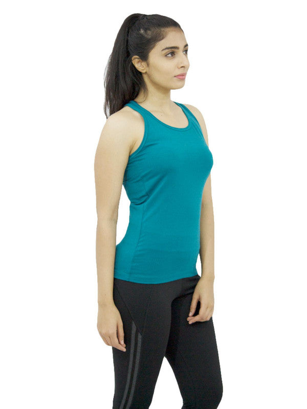 Women Sea Green Solid Tops & T-Shirts RACER Back STRETCH_SG-Lovable India