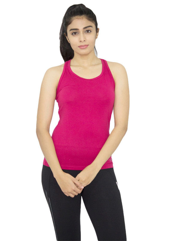 Women Fuchsia Solid Tops & T-Shirts RACER Back STRETCH_FU-Lovable India