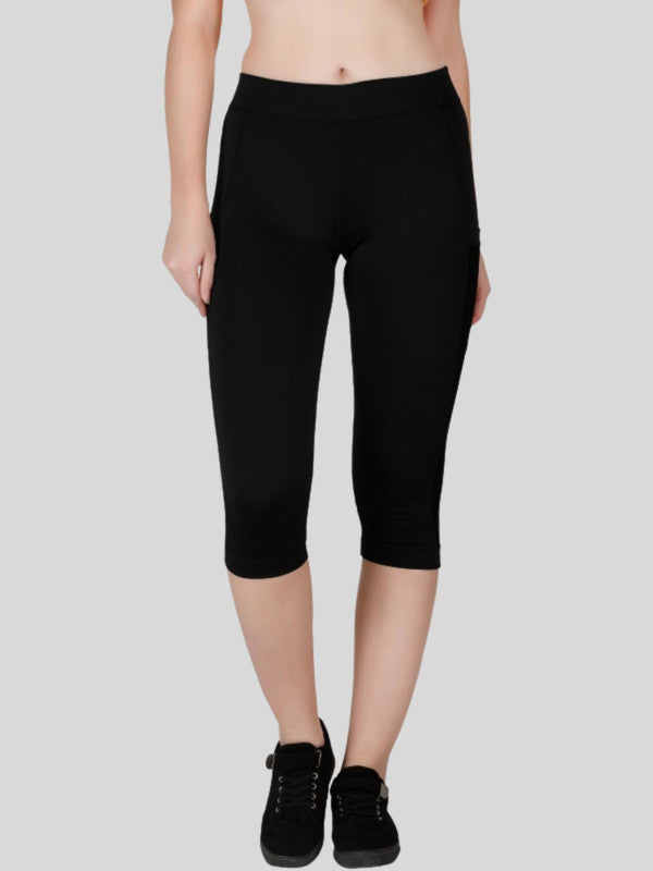 Women Black Solid  Capri - WONDER CROP-BK