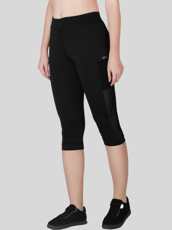 Women Black Solid  Capri - WONDER CROP-BK
