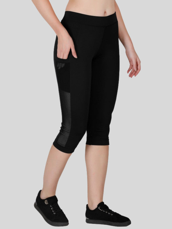 Women Black Solid  Capri - WONDER CROP-BK