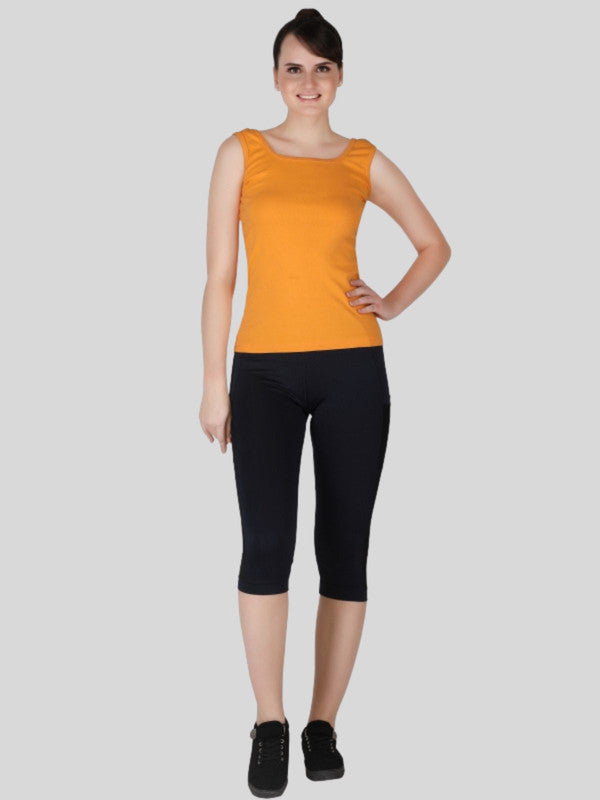 Women Black Solid  Capri - WONDER CROP-BK