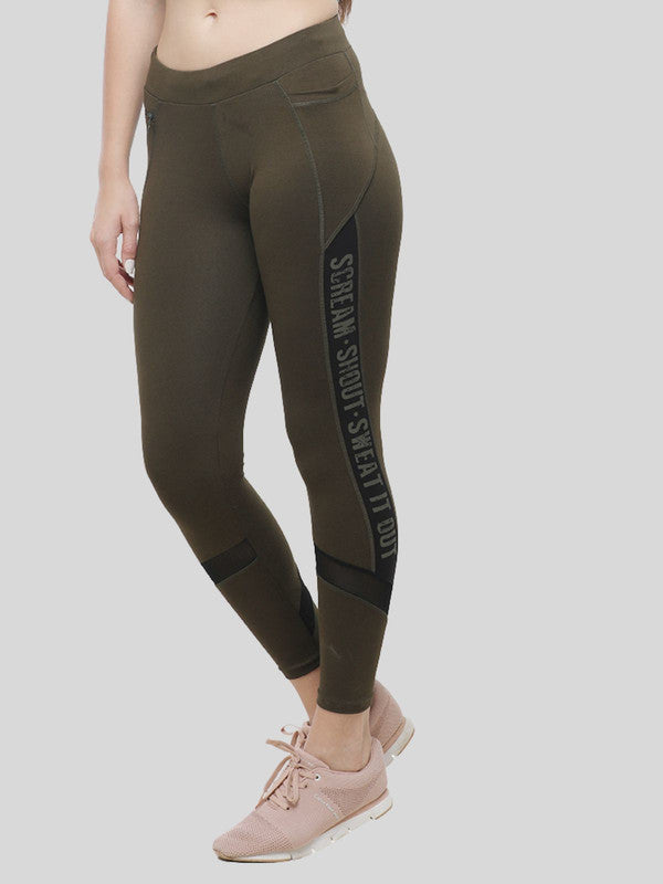 Women Olive Solid Track Pants & Joggers RUN TIME TRACK- OL