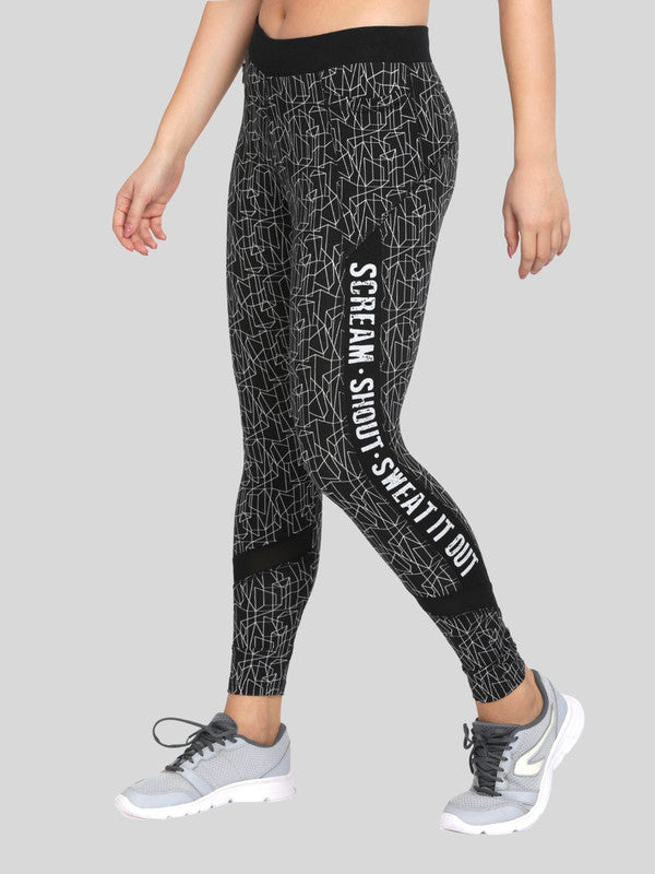 Women Black Printed Track Pants & Joggers RUN TIME TRACK- BK Prints