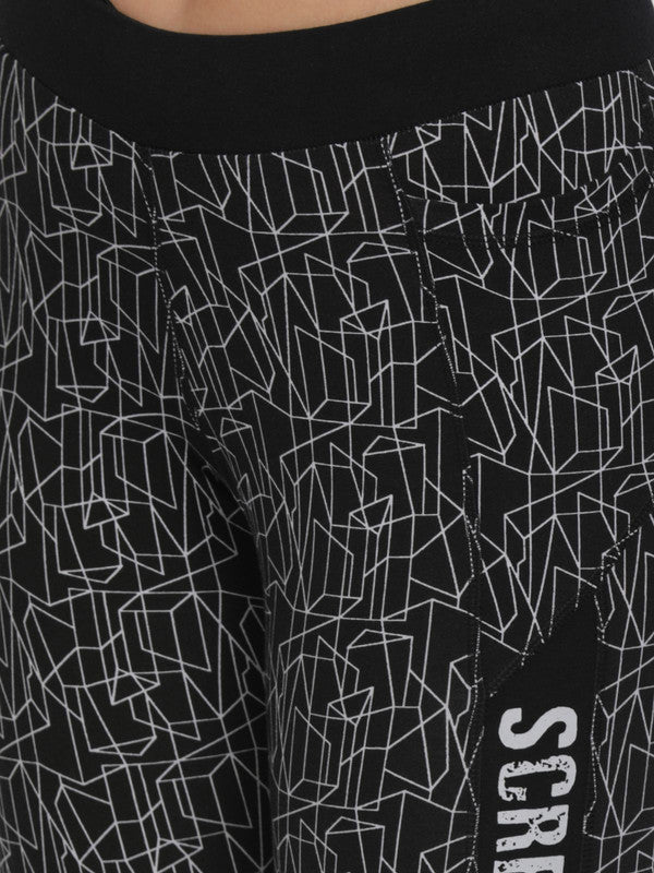 Women Black Printed Track Pants & Joggers RUN TIME TRACK- BK Prints