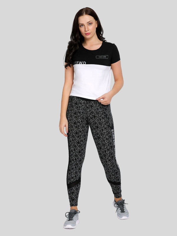 Women Black Printed Track Pants & Joggers RUN TIME TRACK- BK Prints