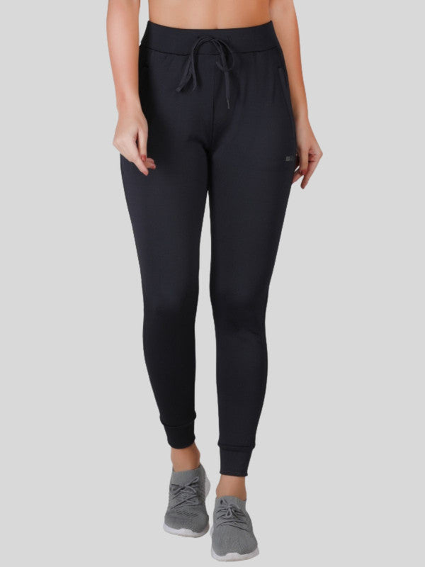 Women Black Solid  Tights  - ZIP TRACK DRYKNIT -BK