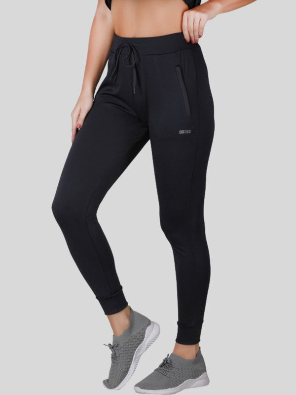 Women Black Solid  Tights  - ZIP TRACK DRYKNIT -BK