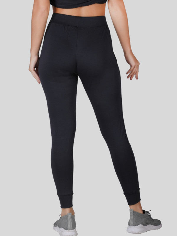 Women Black Solid  Tights  - ZIP TRACK DRYKNIT -BK