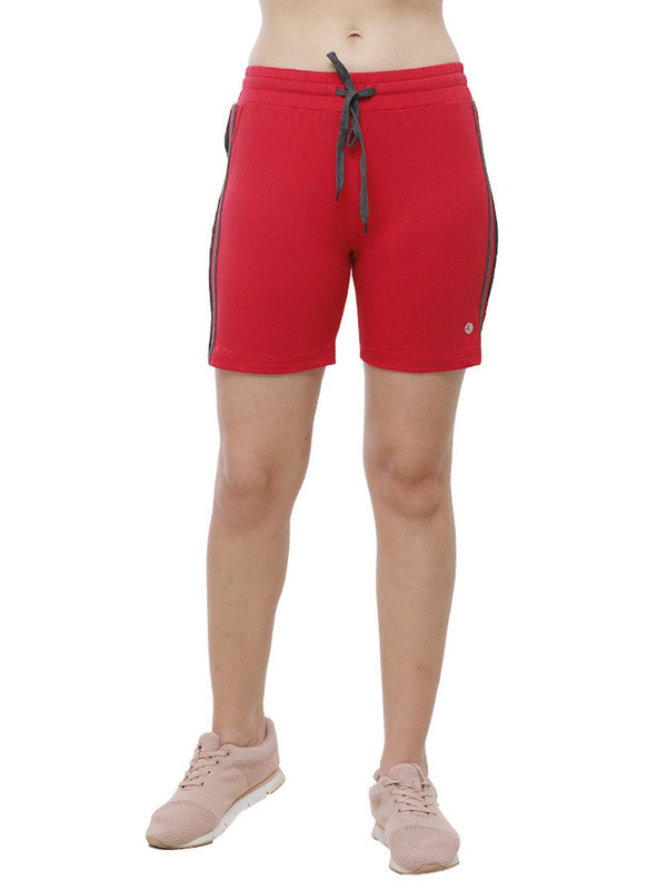 Women Red Solid Shorts DOJA SHORTS_Red-Lovable India
