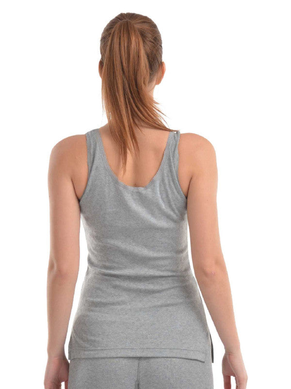 Women Heather Grey Solid Thermal Top-L/SLEEVELESS-H.Grey