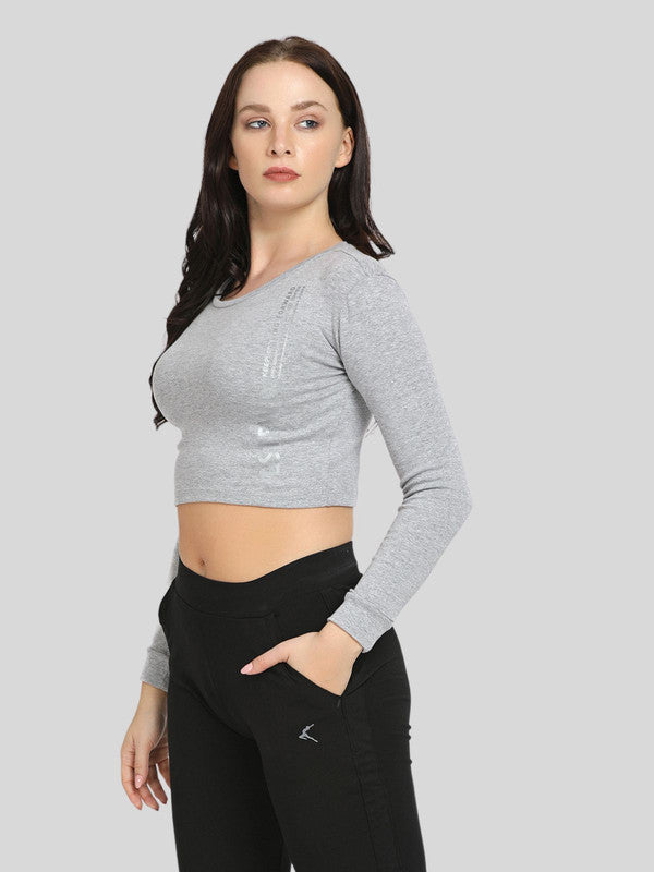 Women Light-Grey-Milange Solid Crop Top_WARMING UP TOP-LG-ML