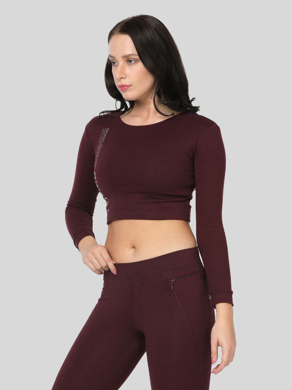 Women Wine Solid Crop Top_WARMING UP TOP-WN