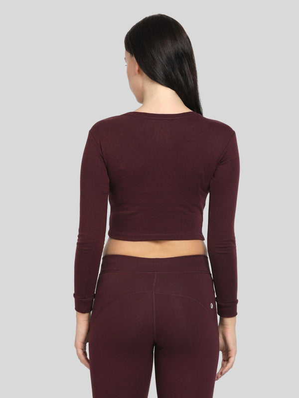 Women Wine Solid Crop Top_WARMING UP TOP-WN