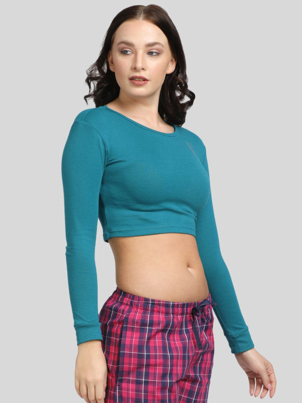 Women Sea Green Solid Crop Top_WARMING UP TOP-SG