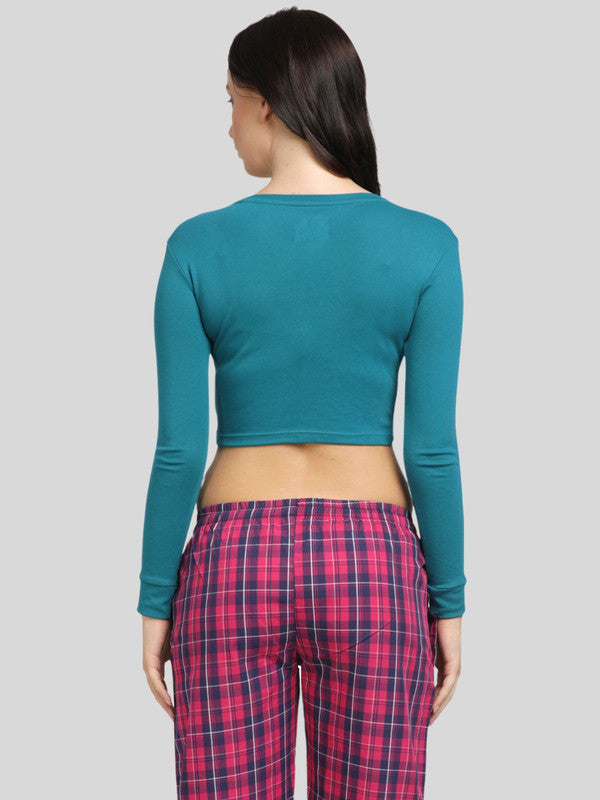 Women Sea Green Solid Crop Top_WARMING UP TOP-SG