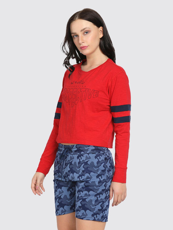 Women Crimson Red Printed Tops & T-Shirts BOUNDLESS TOP-Crimson-Red