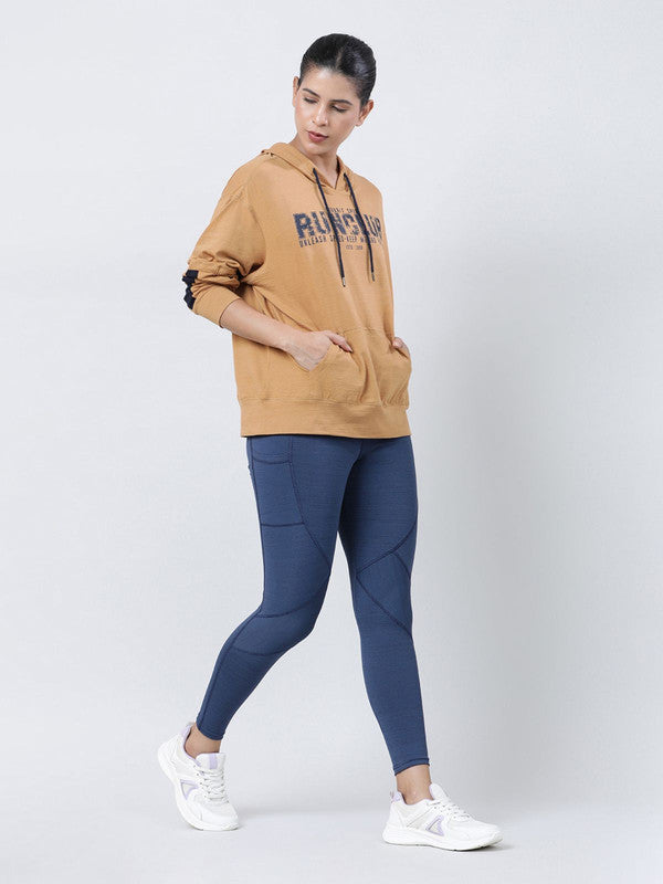 Women Brown Typography Printed Hoodie - UP-HIGH PULLOVER-AV