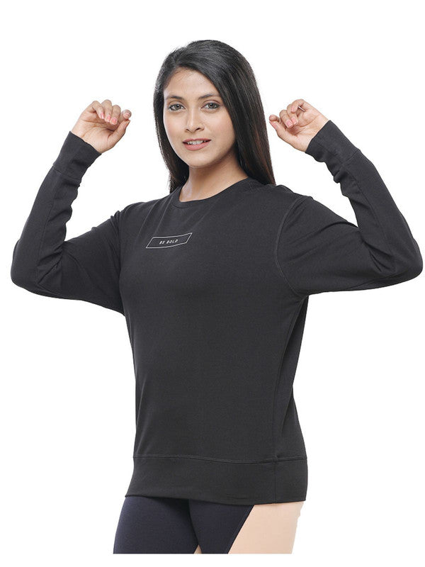 Women Black Solid Sweatshirts BREATHE EASY PULLOVER_Black