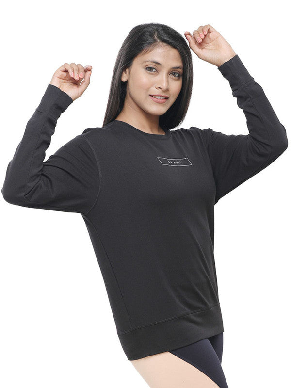 Women Black Solid Sweatshirts BREATHE EASY PULLOVER_Black