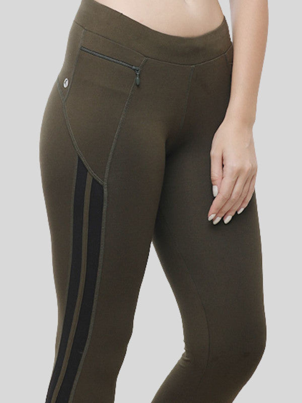 Women Olive Solid Track Pants & Joggers RUN TIME TRACK- OL