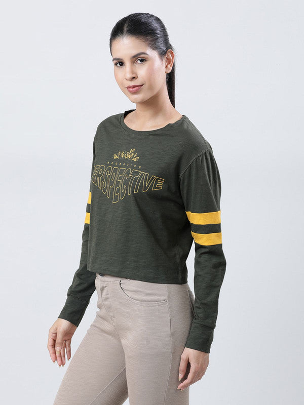 Women Olive Printed Tops & T-Shirts BOUNDLESS TOP-OL