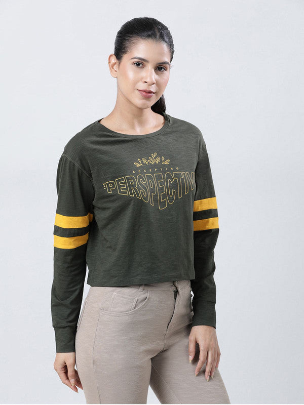 Women Olive Printed Tops & T-Shirts BOUNDLESS TOP_OL