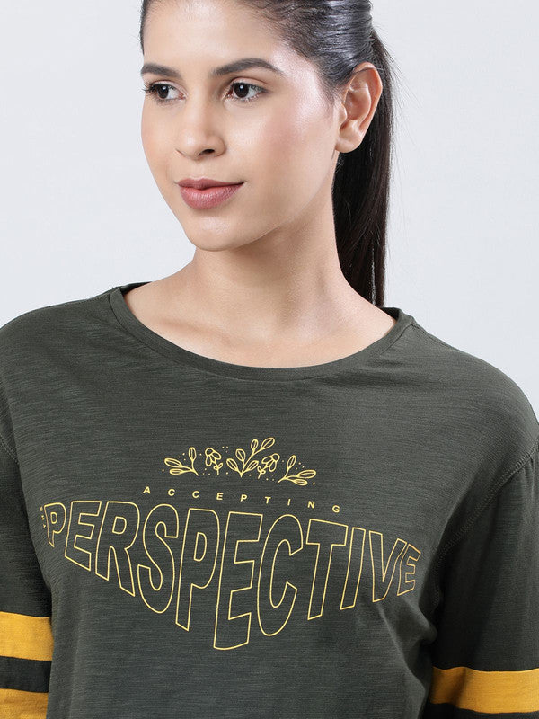 Women Olive Printed Tops & T-Shirts BOUNDLESS TOP-OL