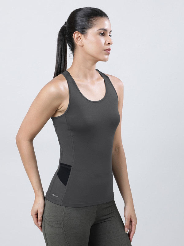 Women Navy Solid  Racerback Top - FRICTION RACER-STG