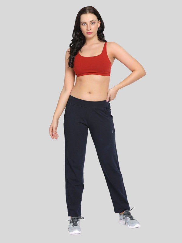 Women Navy Blue Solid Track Pant and Joggera - EASY BACK-NY