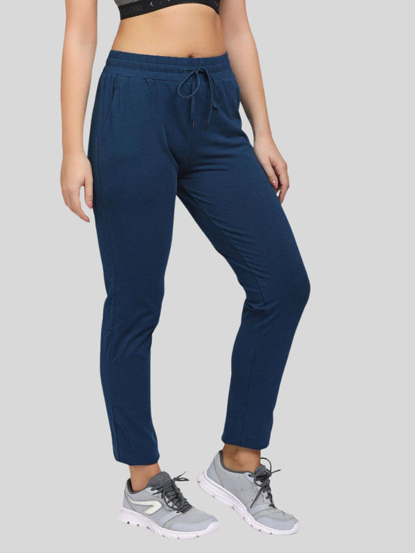 Women Aqua Blue Solid Track Pant an Joggers - EASY BACK-AB