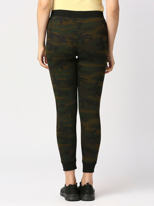 Women Olive Green Camo Printed Track Pants & Joggers - ZIP TRACK-PRINT CAMO-OG