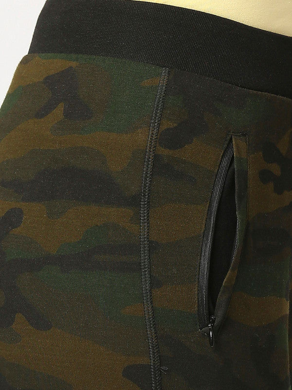 Women Olive Green Camo Printed Track Pants & Joggers - ZIP TRACK-PRINT CAMO-OG