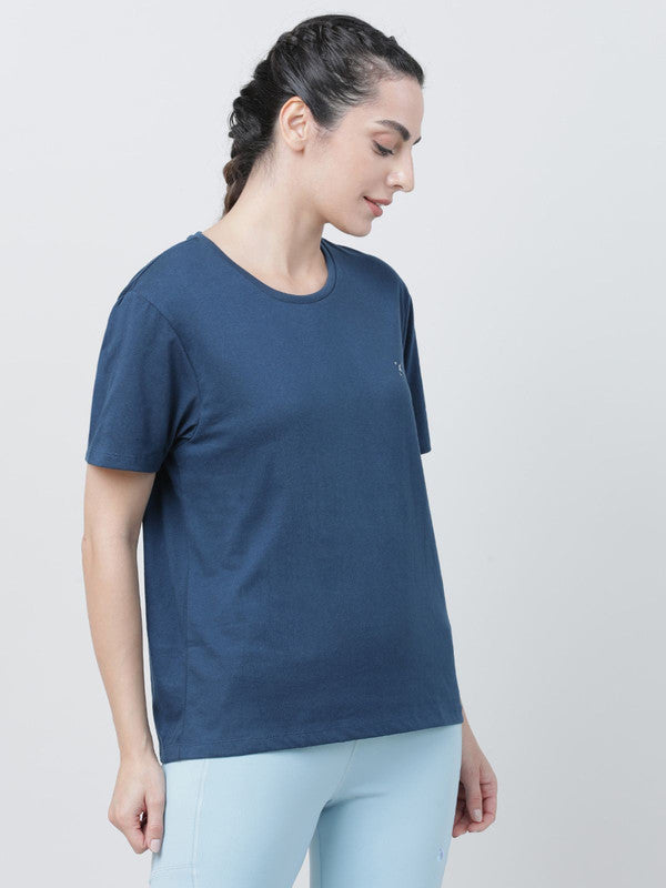 Women Aqua Blue Solid Tops & T-shirts- RUSH TEE-C_AB