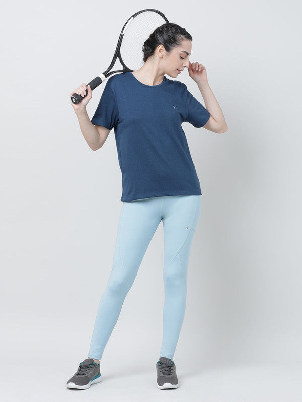 Women Aqua Blue Solid Tops & T-shirts- RUSH TEE-C_AB