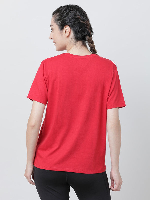 Women Crimson Red Solid Tops & T-shirts- RUSH TEE-V_CR