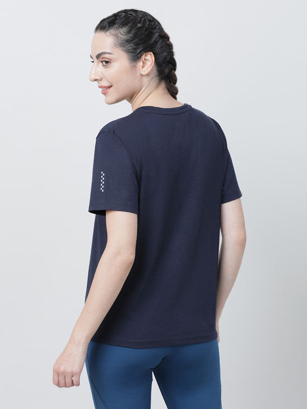 Women Navy Blue Solid Tops & T-shirts- RUSH TEE-V_NB