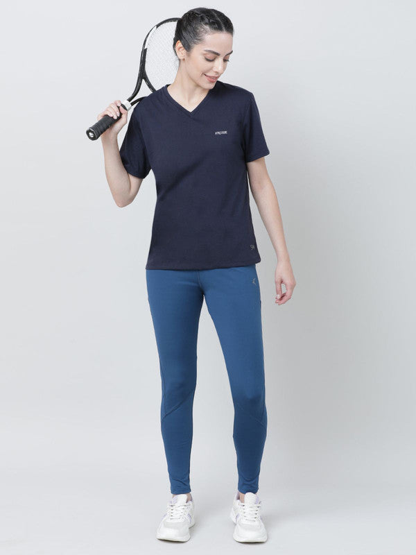 Women Navy Blue Solid Tops & T-shirts- RUSH TEE-V_NB