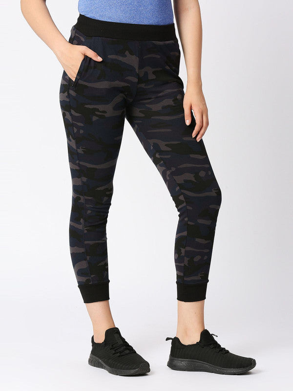 Women Navy Blue Camo Printed Track Pants & Joggers - ZIP TRACK-PRINT CAMO-NY