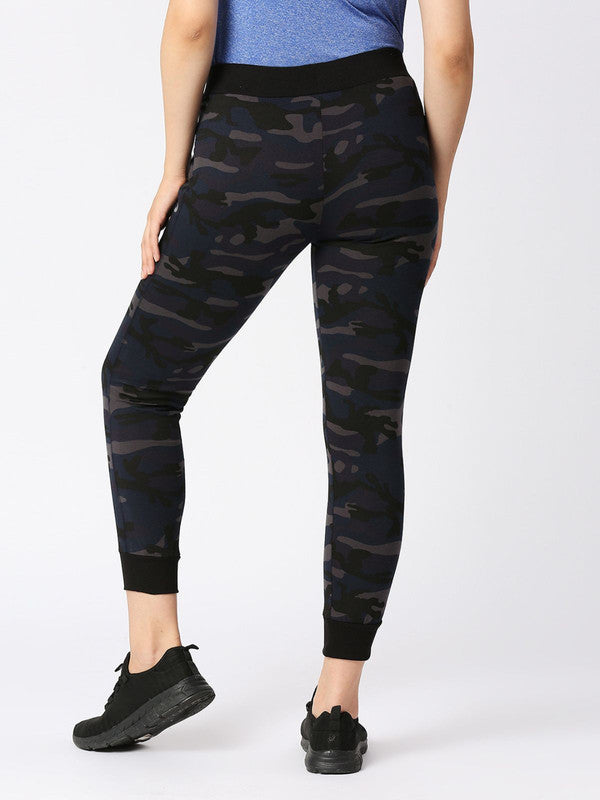 Women Navy Blue Camo Printed Track Pants & Joggers - ZIP TRACK-PRINT CAMO-NY