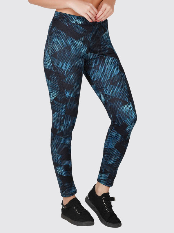 Women Mint Navy Printed Tights AERO SPRINTER HD_Mint Navy