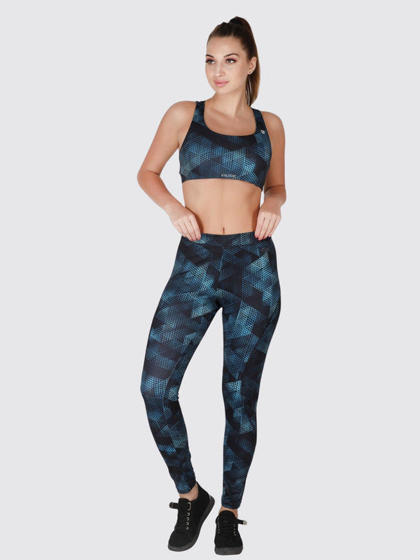 Women Mint Navy Printed Tights AERO SPRINTER HD_Mint Navy