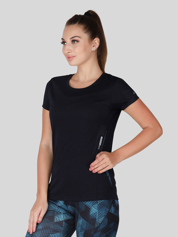 Women Navy Blue Solid Tops-WORKUP TEE-NY