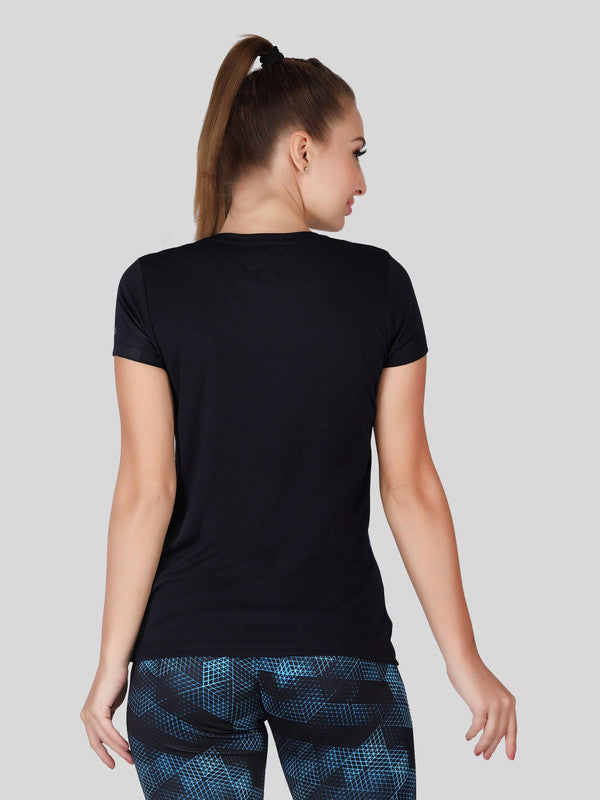 Women Navy Blue Solid Tops-WORKUP TEE-NY