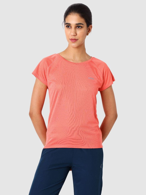 Women Coral Pink Solid Tops & T-Shirts - ADVENTURE TEE MK-CP
