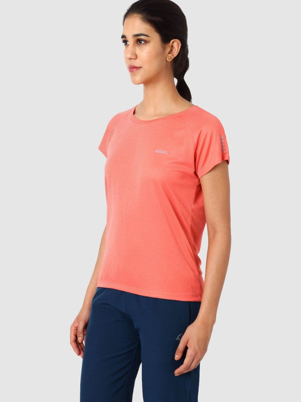 Women Coral Pink Solid Tops & T-Shirts - ADVENTURE TEE MK-CP