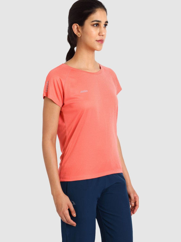 Women Coral Pink Solid Tops & T-Shirts - ADVENTURE TEE MK-CP